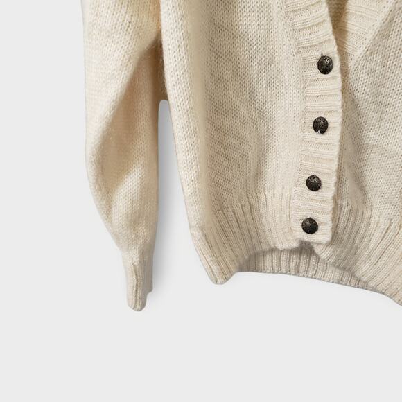 Vtg Le Moda Wool Mohair Cardigan Sweater Cream Sz Medium Preppy Grandma Holiday - Picture 3 of 11